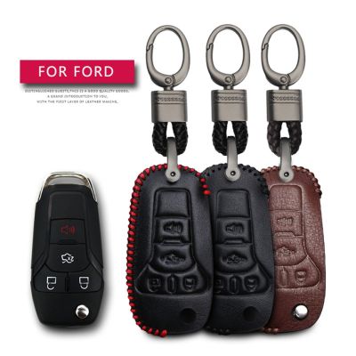 □♠☍ For Ford Fiesta MK7 ST Focus 3 MK3 MK2 Fusion Ka Ecosport Galaxy Escort Car Key Protection Shell Key Case Cover Leather Key Ring