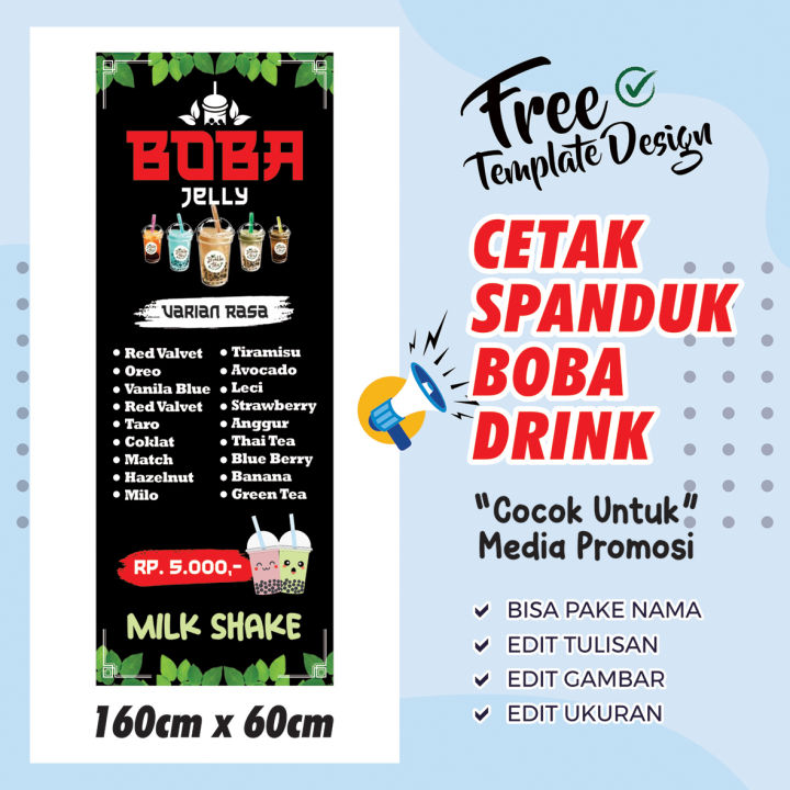 Banner Spanduk Es Boba Drink 160cm X 60cm Bisa Di Edit Lazada Indonesia