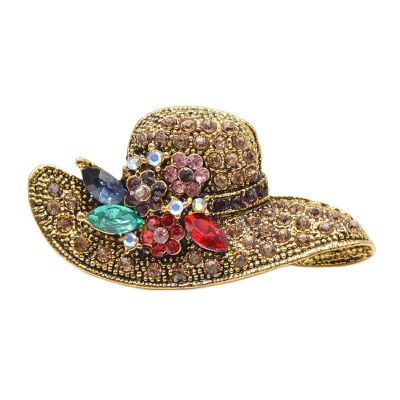 CINDY XIANG Vintage Fashion Antique Gold Color Rhinestone Hat Brooches for Women Wedding Corsage Accessories Pins High Quality