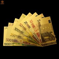 8Pcs/Lot Color 24K Gold Banknote Euro Set 5.10.20.50.100.200.500.1000 Gold Foil Money For Christmas And Business Gifts