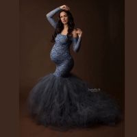 【DT】hot！ Shoulderless Pregnancy Photography Props Gown splice Mesh Maternity Dresses Photo Shoot