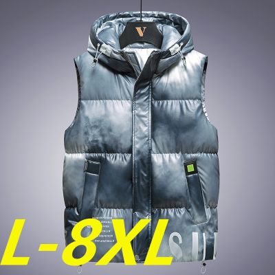 ZZOOI 2023 New Mens Vest Jacket Winter Waterproof Warm Sleeveless Mens Jacket Hooded Casual Vest Mens Autumn Thicken Vest L-8XL
