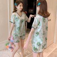 Female Comfy Silk womens Pyjamas Short Sleeve V-neck cartoon Sleepwear