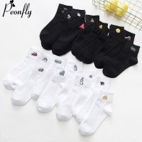 【cw】 Peonfly Embroidery Cartoon Dog Car Expression Happy Socks Ventilation Cotton Fashion 【hot】