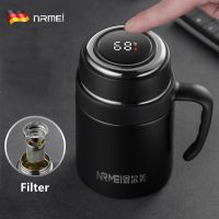 ▫▩ 650ML Thermos Coffee Mug With Filter Handle Stainless Steel Insulated Vacuum Tea Cup Home Office LED Temperature Display Gift