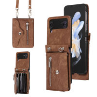 เคสโทรศัพท์มีสายคล้องคาดลำตัวแบบกระเป๋าสตางค์สำหรับ Samsung Galaxy Z Flip 5 4 3 Flip5 Flip4 Flip3 5G RFID การปิดกั้นปกหนังกระเป๋าเก็บบัตร