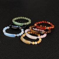 กำไลข้อมืออิลาสติกหินธรรมชาติสำหรับผู้หญิงกำไลยาวทรงสี่เหลี่ยมคริสตัลสำหรับดวงตาเสืออวบสวรรค์สีชมพูบำบัด