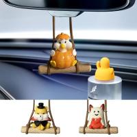 Swinging Car Animals Car Mirror Hangings Accessories Super Cute Swinging Duck Dog Fox Car Hangings Ornament Car Pendant Cute Car Accessories for Men &amp; Women security