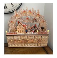 Christmas Country scene with 24 Drawers and Led Lights Wooden Countdown Calendar for Holiday Decoration