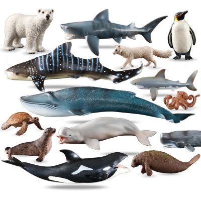 TongDe Marine animals toys simulation model biological sharks whales dolphins and penguins turtles crab children