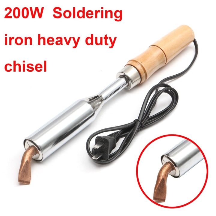 ราคาต่ำสุดในประเทศไทย-200w-220v-เครื่องเชื่อมเหล็กด้วยปลายทองเหลืองหัวแร้ง-หัวแร้งแช่-หัวแร้งบัดกรี-หัวแร้งแช่ปากงอ-super-220v-heavy-duty-high-power-electric-soldering-iron-chisel-tip-wood-handle