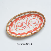 Japanese tableware rattan woven fruit plate dry fruit table cake candy snack ceramic basket Specialty Plates Specialty Plates