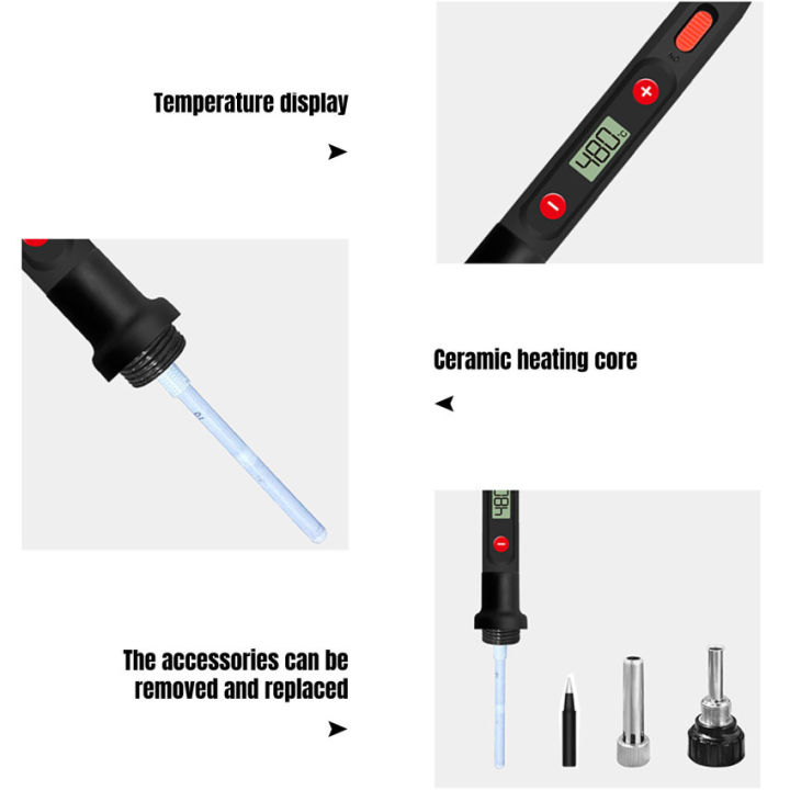80วัตต์ภายในความร้อนจอแสดงผลดิจิตอลปรับอุณหภูมิอุณหภูมิคงที่หัวแร้งไฟฟ้าชุดเหล็กไฟฟ้าเชื่อมปากกาเครื่องมือซ่อมแซมบ้าน