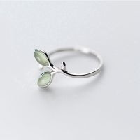 Rings Green Crystal Silver Color Leaves Finger Ring Women Jewelry