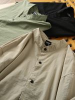 Designer style! Light workwear style! Summer mens solid color all-match thin loose casual collar short-sleeved shirt