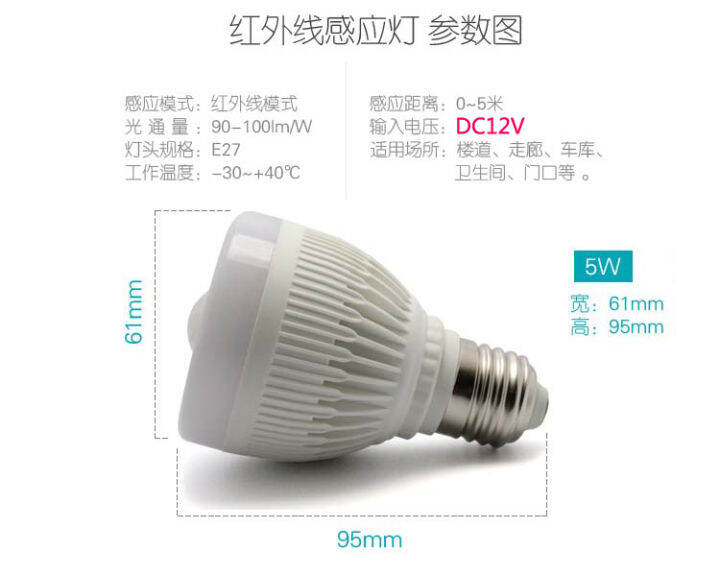 DC12V human body induction bulb infrared LED low voltage DC AC 12V