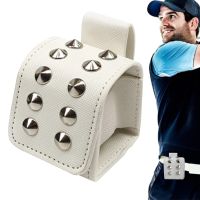 ❀✴ กระเป๋าใส่ลูกกอล์ฟขนาดเล็ก PU Leather Waist Belt Golf Ball Pouch Portable Waist Belt Carrier Bag Rivets Golf Ball Holder Utility Pouch