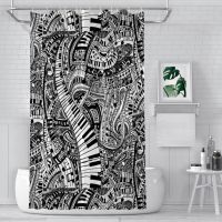 Classical Doodle Bathroom Shower Curtains Music Notes Waterproof Partition Curtain Designed Home Decor Accessories