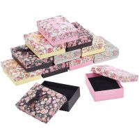 24pcs Cardboard Jewelry Gift Boxes Floral Pattern Bowknot Display Packaging Storage Case Organizer for Necklace Ring Earring Box