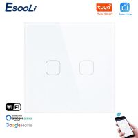 EsooLi สหภาพยุโรปมาตรฐาน2แก๊ง Tuya/ ชีวิตสมาร์ท WiFi โคมไฟติดผนังสวิทช์สัมผัสคริสตัลกระจกไร้สายควบคุมสวิทช์สัมผัส