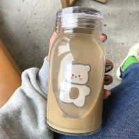 cartoon glass water bottle thickened cute bear water cup Korean Drinking cup Milk Coffee Tumblers for Student Girl Gift