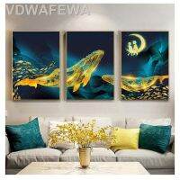 ✿ ภาพเขียนศิลปะรูปปลาวาฬและทะเลสีทองภาพโปสเตอร์และภาพพิมพ์บนกำแพงการตกแต่งระเบียงคิวบา5-36รูปภาพพิมพ์บนผ้าใบสแกนดิเนเวียน