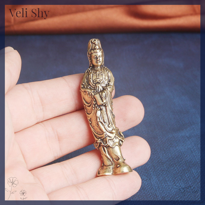 veli-shy-รูปปั้นพระพระพุทธรูปกวนอิมทองแดงโบราณสำหรับห้องนั่งเล่นเครื่องประดับหุ่นพระพุทธรูปงานฝีมือของตกแต่งบ้าน