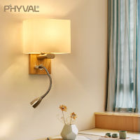 Nordic Wall Lamp Modern Fabric Shading Led Lights Solid Wood Wall Lamps Creative Study Bedroom Lights E27for Decoration Lighting