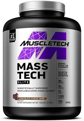 MuscleTech Mass-Tech Elite Mass Gainer Chocolate, 7 lbs  Whey Protein Powder + Muscle Builder Weight Gainer Protein Powder for Muscle Gain Creatine Supplements EAAs for building and improving muscle recovery เวย์โปรตีน เพิ่มน้ำหนัก