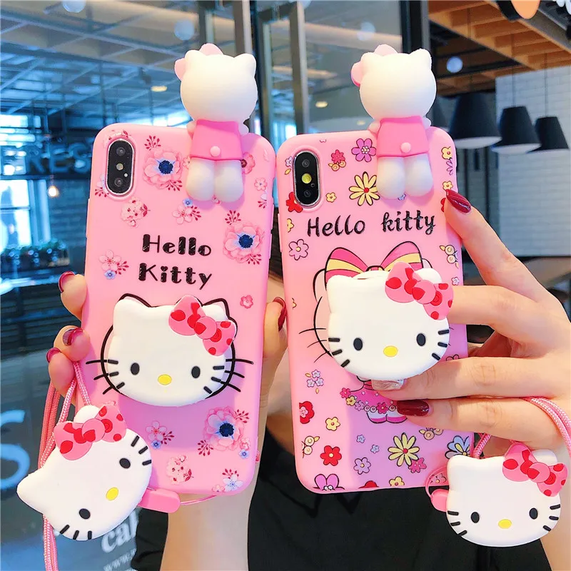 JieFie Cute Hello Kitty For OPPO A53 / A54 / A52 / A94 / A93 / A92 / A95 /  A31 / A91 / A74 Phone Case Cartoon 3D Doll Silicone Phone