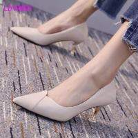 2022 New spring and autumn pointy soft leather kitten heel professional single shoes for women