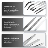 3 Pcs Rubber Tipped Tweezers, 6Inch Straight Flat Tweezers &amp; 6Inch Bent Tip Tweezers &amp; 4.7Inch Pointed Tweezers