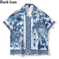 Dark Icon เสื้อเชิ้ตฮาวายพิมพ์ลายสำหรับผู้ชาย,เสื้อเชิ้ตบุรุษชายหาดวันหยุดฤดูร้อน