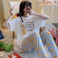 Terno Women cute cartoon pajamas korea short sleeve loose T-shirt casual pants sleepwear