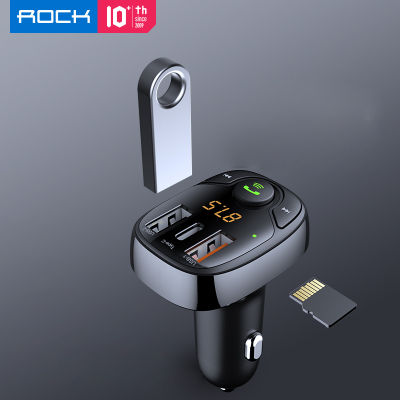 ROCK Car Bluetooth Kit FM Transmitter Handsfree Calling 5V 3A 36W Dual USB Type-C PD Output Car Charger MP3 Audio Player TF Card