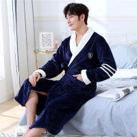 Bathrobe Winter Men Flannel Robe Kimono Gown Coral Fleece Casual Warm Nightwear Home Clothing Pocket Bath Robe Negligee