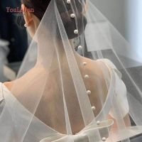 YouLaPan V64-D Pearl Veil Wedding Dress Accessories White Ivory Wedding Veil 1 Layer Shiny Bridal Veils with Comb Womens Veil Hair Accessories