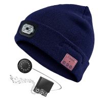 For Shoveling Snow Riding Winter Warm Bluetooth Head Light Lamp Hat Beanie with LED Music Cap Speakers &amp; Mic Earbuds