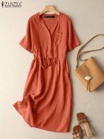 【CW】❇  ZANZEA Shirt Ladies Fashion Short Sleeved Buttuon Sundress Cotton Dresses Causal Wrok Vestidos