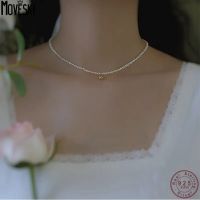 MOVESKI 925 Sterling Silver Natural Freshwater Pearl Necklace Women Retro Design Fashion Wild Clavicle Chain