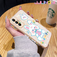 Jlingji เคสสำหรับ Tecno Spark 8 Pro Camon 18 P 18 P Camon 18T Camon 19 Pro Canmon 19 Neo เคสกระต่ายสีขาวน่ารักการ์ตูนกรอบสี่เหลี่ยมชุบเคสมือถือขอบซิลิโคนกันกระแทกฝาหลังป้องกันเลนส์กล้อง