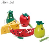 Montessori Toys Fun Wooden Toy Worm Eat Fruit Apple Pear Cheese Early Learning Teaching Aid Baby Kids Educational Toy Gifts