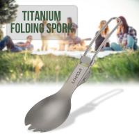 Lixada ไทเทเนียมพับ Spork น้ำหนักเบาอาหารค่ำกลางแจ้ง Spork flatware สำหรับการเดินทางแคมป์ปิ้งแบกเป้