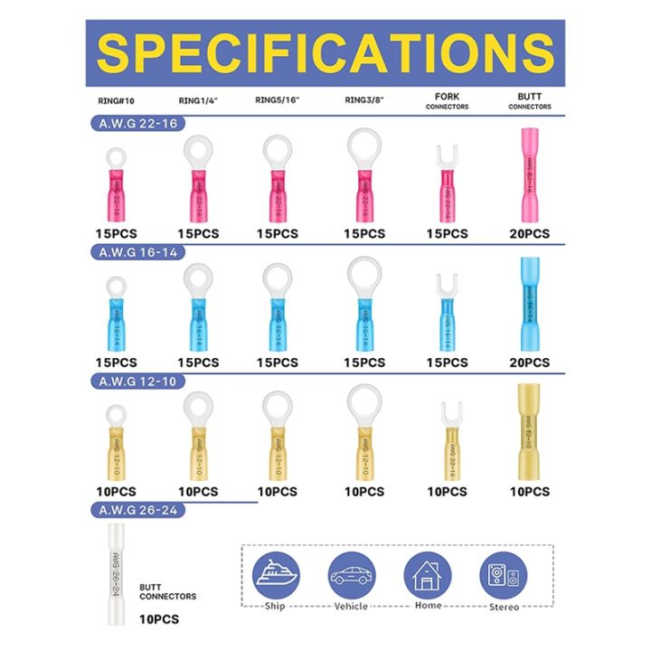 260pc-heat-shrinkable-wire-connector-marine-grade-heat-shrinkable-butt-connector-marine-connector