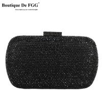 Boutique De FGG สีดำกระเป๋าและ Clutches สำหรับผู้หญิงอย่างเป็นทางการ Party Dinner Rhinestone กระเป๋าถือเจ้าสาวงานแต่งงานกระเป๋าคลัทช์