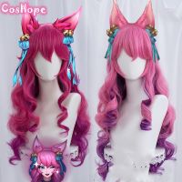 Spirit Blossom Ahri Cosplay Wig LOL Cosplay 70Cm Long Curly Wave Wig Cosplay Anime Cosplay Wigs Heat Resistant Synthetic Wigs