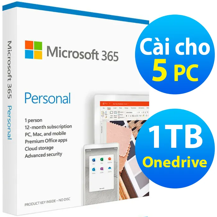 Phần mềm Key Office 365 Vĩnh Viễn Bản Quyền Personal (Cài cho 5 PC + 1TB lưu trữ OneDrive)