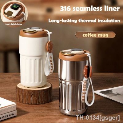 ♨✖ gsger Garrafa térmica de aço inoxidável com Temperature Display Portátil Isolamento Copo 316 Seamless Caneca café 450ml