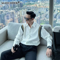 MAYCHEER เสื้อนักธุรกิจแบบลำลองหลวมสำหรับผู้ชาย,แฟชั่นเสื้อเชิ้ตสไตล์เกาหลีใหม่แขนยาวซับใน