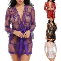 Sleepwear Mesh Lace See-through Sexy Ladies Bathrobes Robe Transparent Women Lingerie Summer and Spring